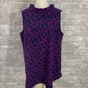 Alfani Mockneck Sleeveless Top - Purple and Navy